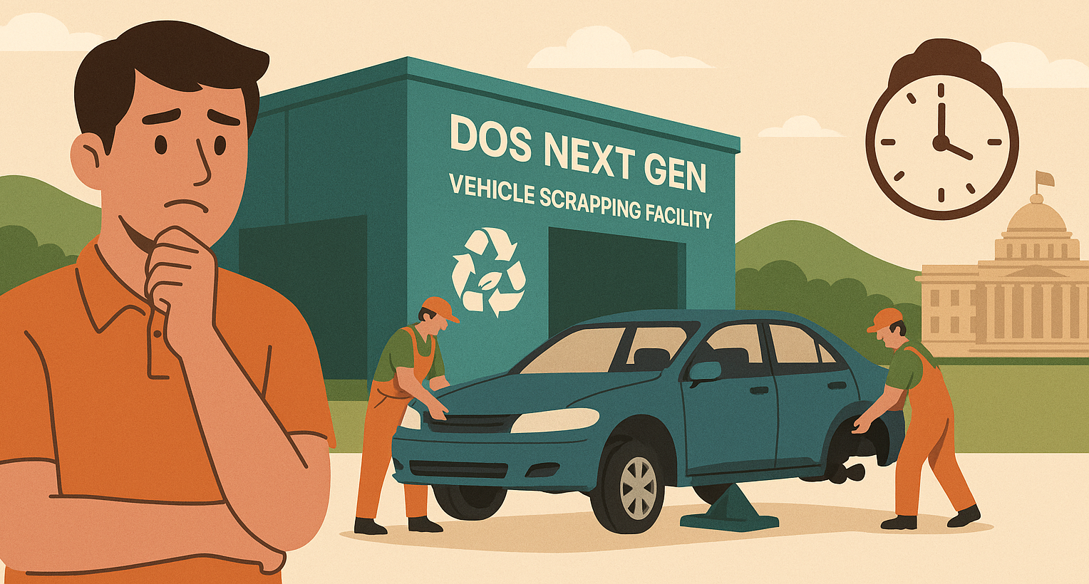 A cover-style image titled “HIDDEN COST OF DELAY” with the facility and government building in the background.